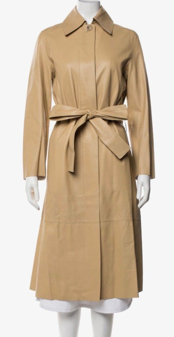 NEW NWT Vince tan LAMB LEATHER long Trench Coat Jacket sz M $2195